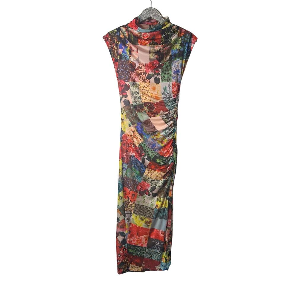 Anthropologie The Maya Ruched Cowl Neck Mesh Dress Floral NEW